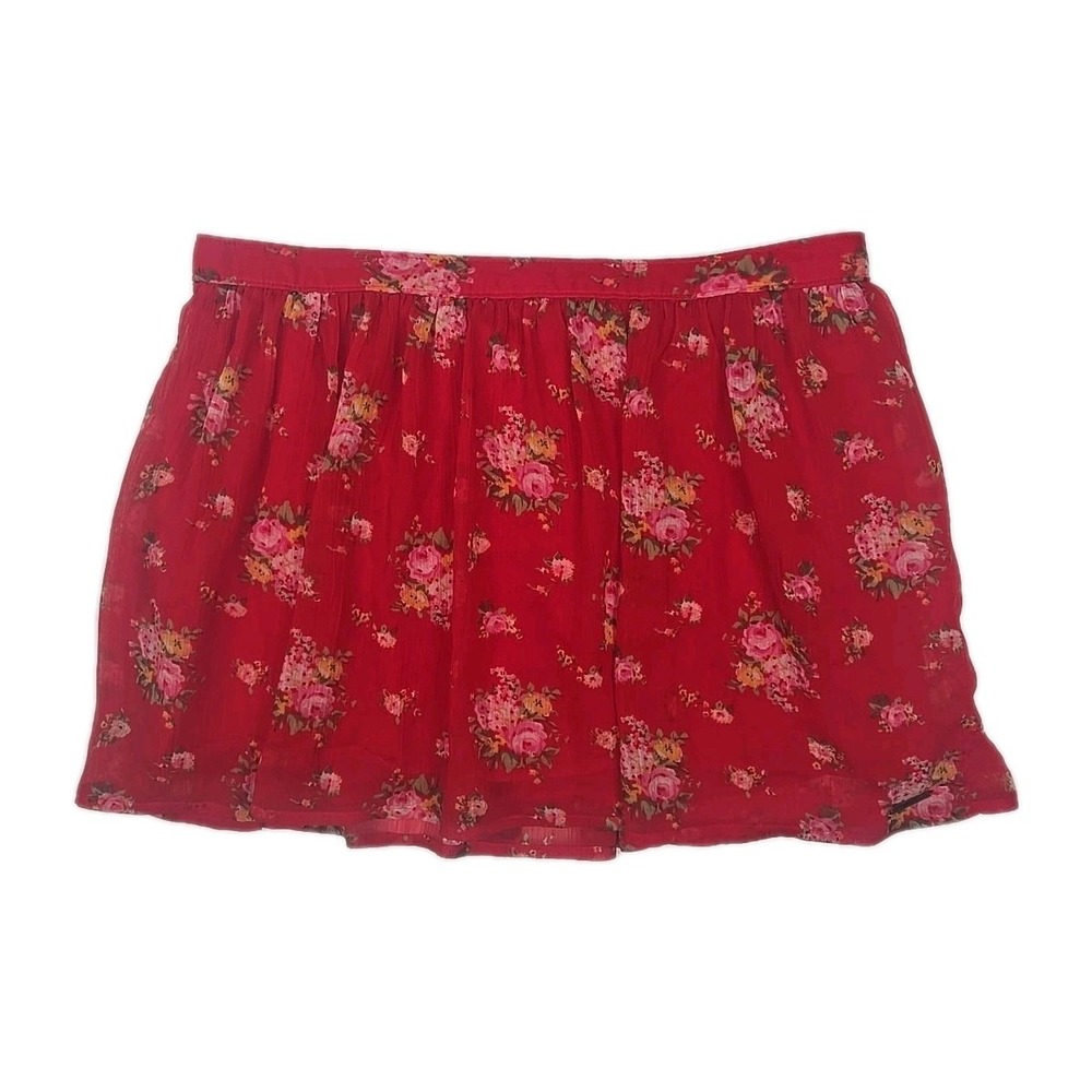 Abercrombie & Fitch Red Chiffon Floral Lined Pull On Mini Skirt Junior Medium M